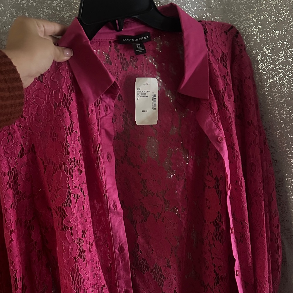 Saks Fifth Avenue Fuchsia Lace Shirt